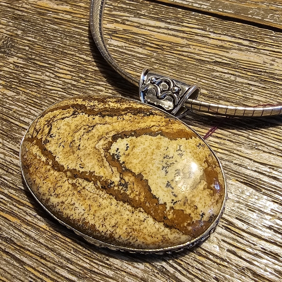 New Sterling silver Large picture jasper pendant - Picture 1 of 4